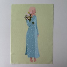 Нашивка Девушка в бирюзовом с тюльпанами (размер А4)