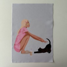 Нашивка Девушка в розовом с кошкой (размер А4)