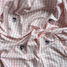 Кулирка с лайкрой Вишенки на розовой клетке